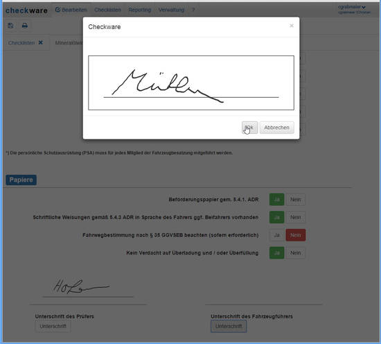 Electronic signature on a tablet, smartphone or signature tablet.